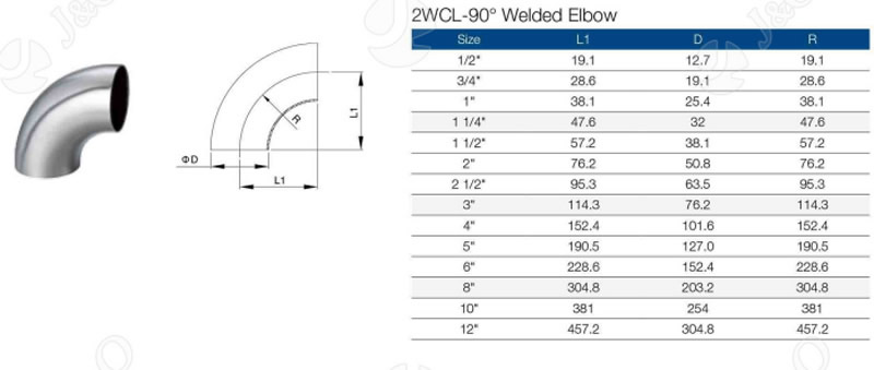 90 Degree Welded Elbow Parameter