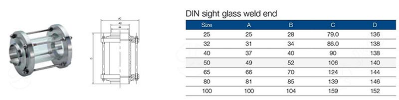 sight glass weld end product parameter