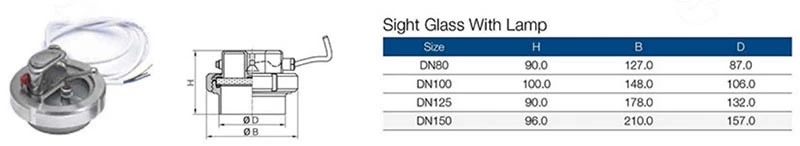 sanitary union type sight glass with lamp parameter