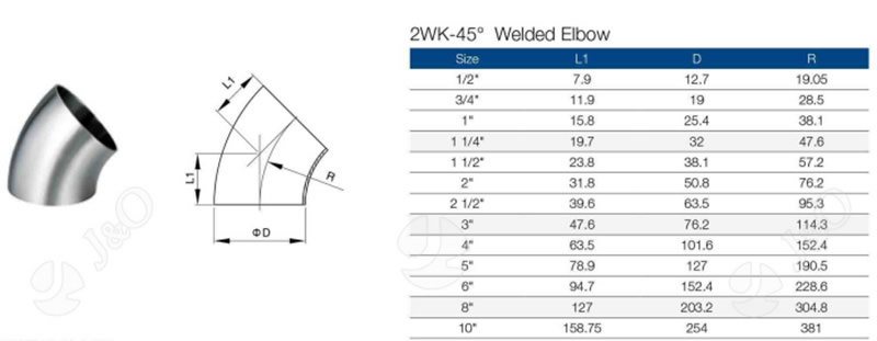 45 Degree Welded Elbow Parameter