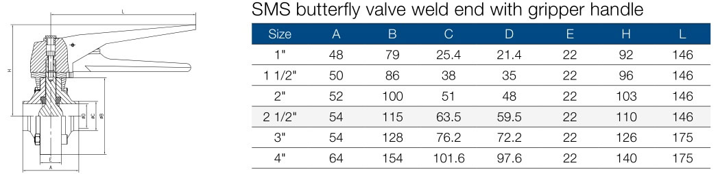 Sanitary Welding Butterfly Valve Parameter