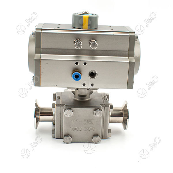 Sanitary Stainless Steel Square Pneumatic Clamped Ball Valve With Aluminum Actuator