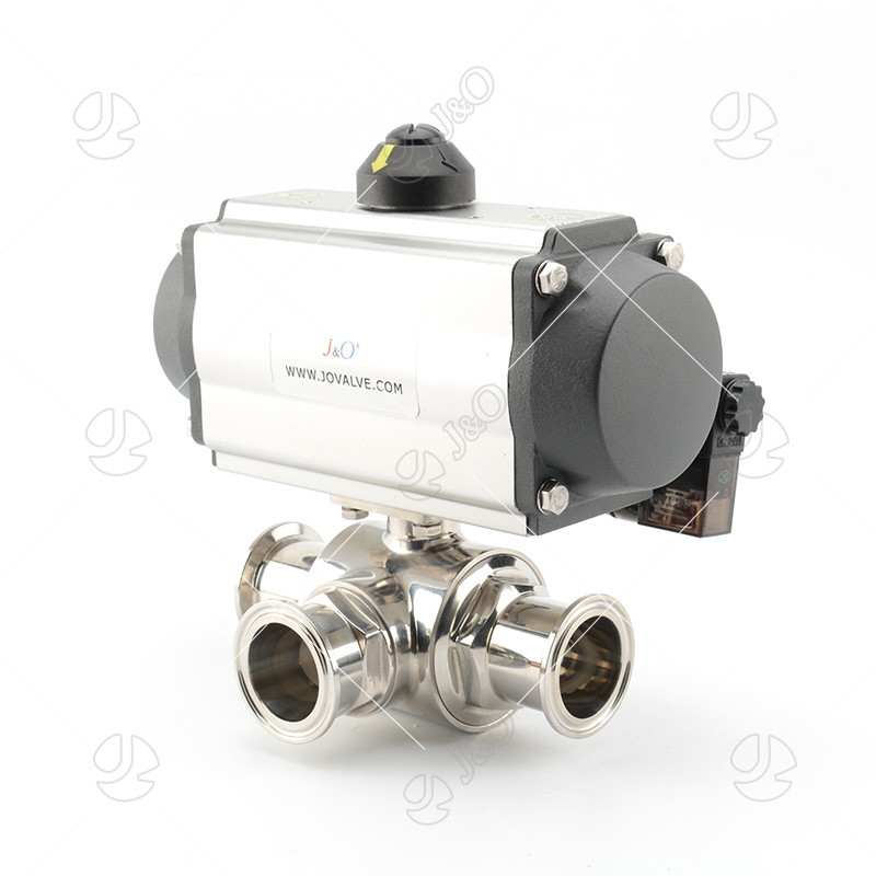 Sanitary Stainless Steel Pneumatic 3-Way Ball Valve With Solenoid Valve