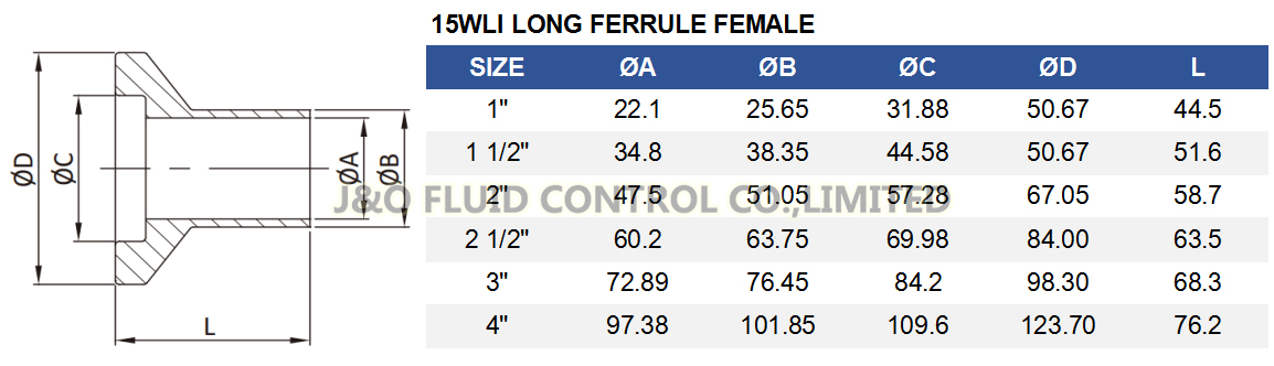 15WLI Female I-Line Long Weld Ferrule