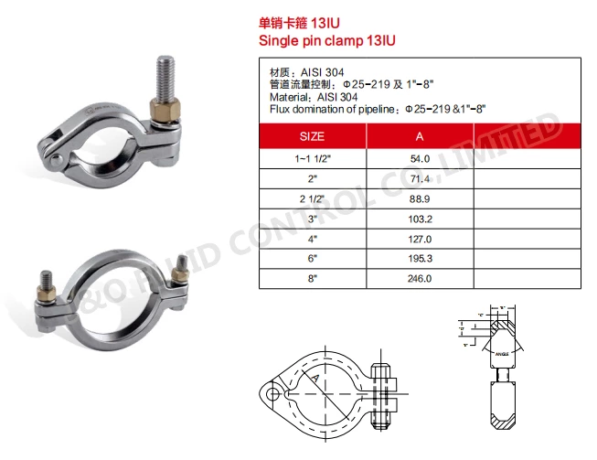 Sanitary Stainless Steel 13IU I-Line Double-Bolt Clamp