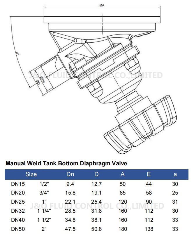 Stainless Steel Sanitary Tank Bottom Diaphragm Valve
