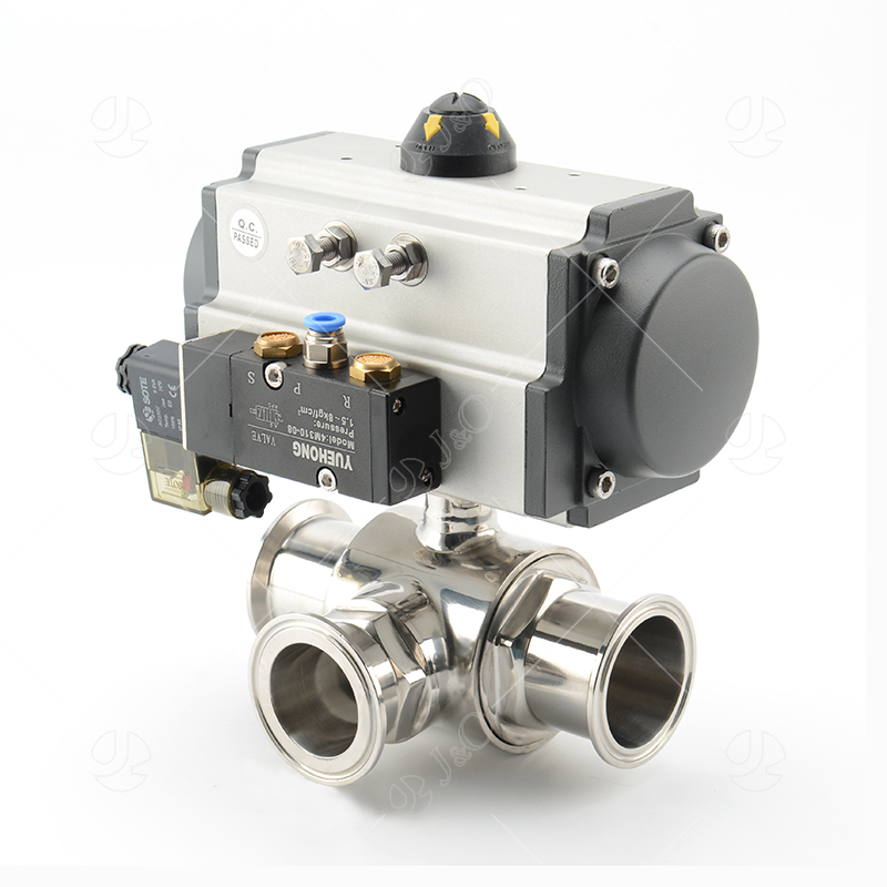 Hygienic Stainless Steel Pneumatic 3-Way Ball Valve With Solenoid Valve