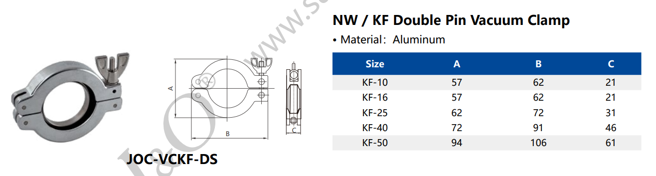 NF KF Double Pin Aluminum Vacuum Clamp with Sand Blast Polishing