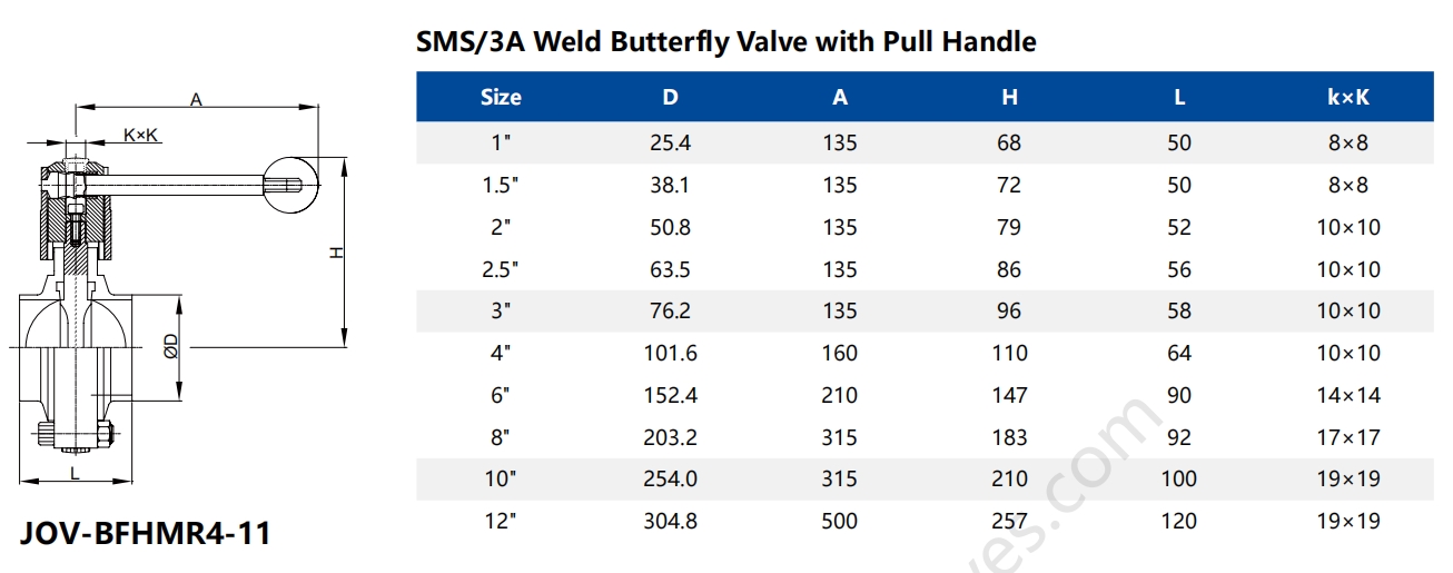 Sanitary Stainless Steel Butt-Weld Butterfly Valve with Pull Handle