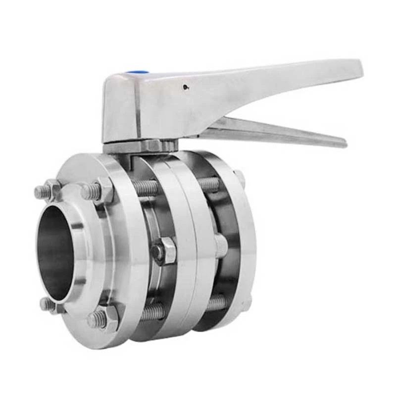 Hygienic Stainless Steel Manual Weld Three Pieces Butterfly Valve With Stainless Steel 12 Positions Handle