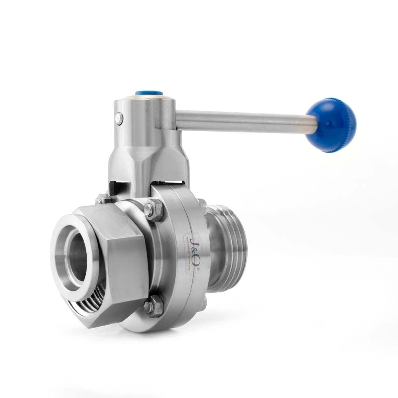 Sanitary Stainless Steel Butterfly Valve With BSM RJT Union Ends