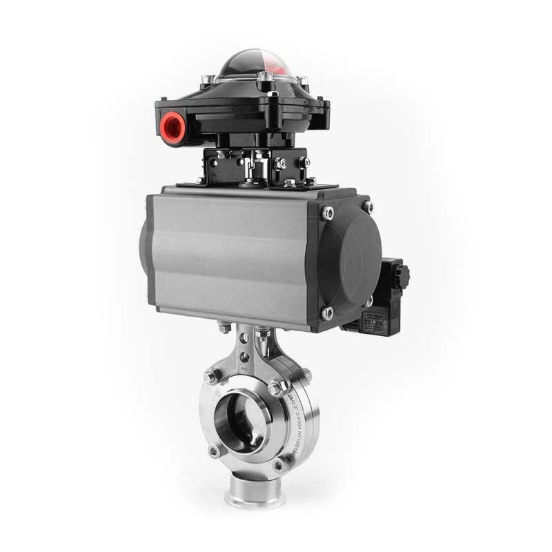 Sanitary Pneumatic Butterfly Valve with Aluminum Actuator Solenoid Valve and Limit Switch