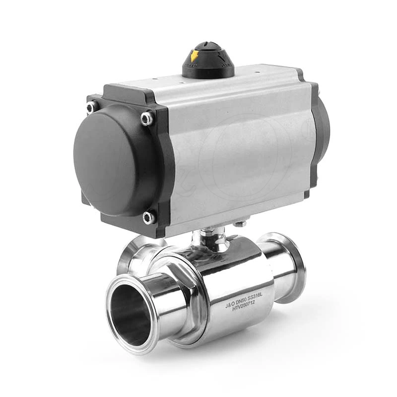 Sanitary Stainless Steel TC Clamp Three-Way Ball Valve, Pneumatic Actuator