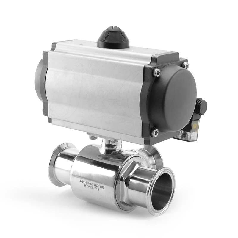 Sanitary Stainless Steel Pneumatic 3-Way Ball Valve With Solenoid Valve