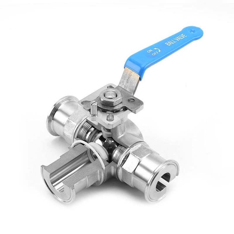 Sanitary Manual 3 Way T/L TC Clamp Ball Valve With Mounting Pad