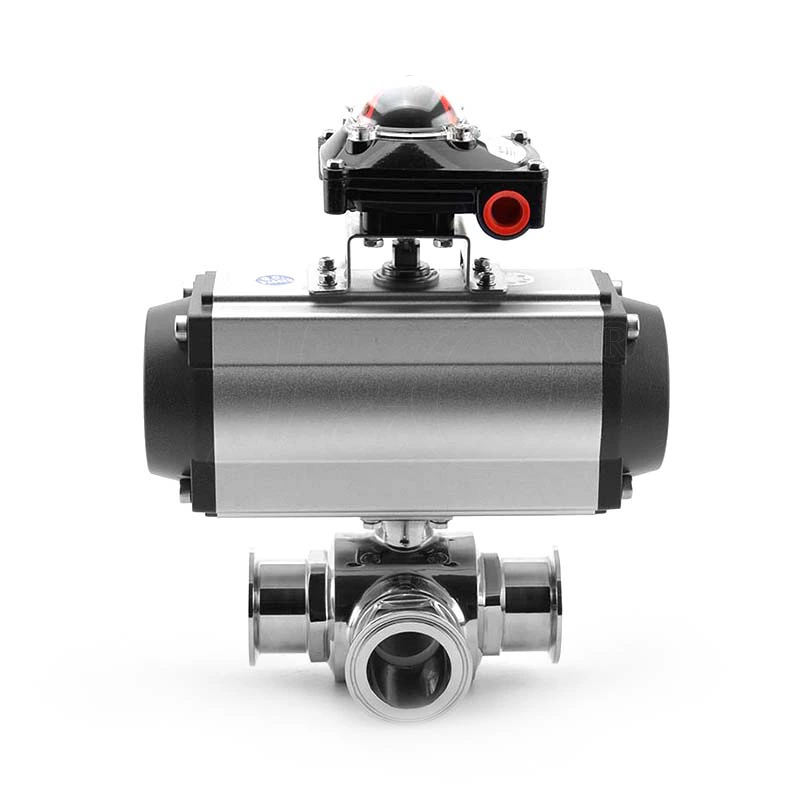 Hygienic Pneumatic Clamp Three Ways Ball Valve With Limit Switch Box