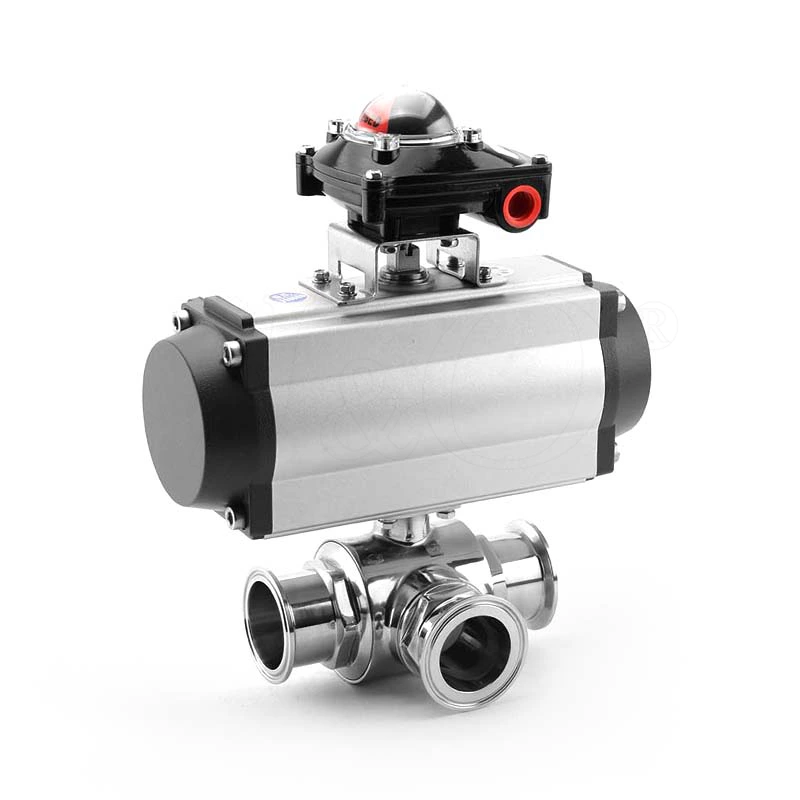 Hygienic Pneumatic Clamp Three Ways Ball Valve With Limit Switch Box