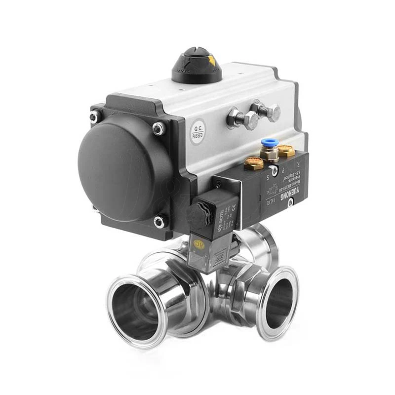 Sanitary Stainless Steel Pneumatic 3-Way Ball Valve With Solenoid Valve