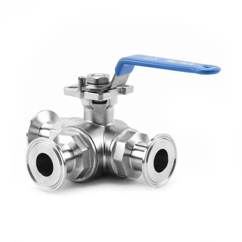 Sanitary Manual 3 Way T/L TC Clamp Ball Valve With Mounting Pad