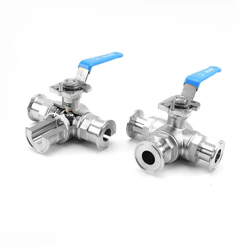 Sanitary Manual 3 Way T/L TC Clamp Ball Valve With Mounting Pad