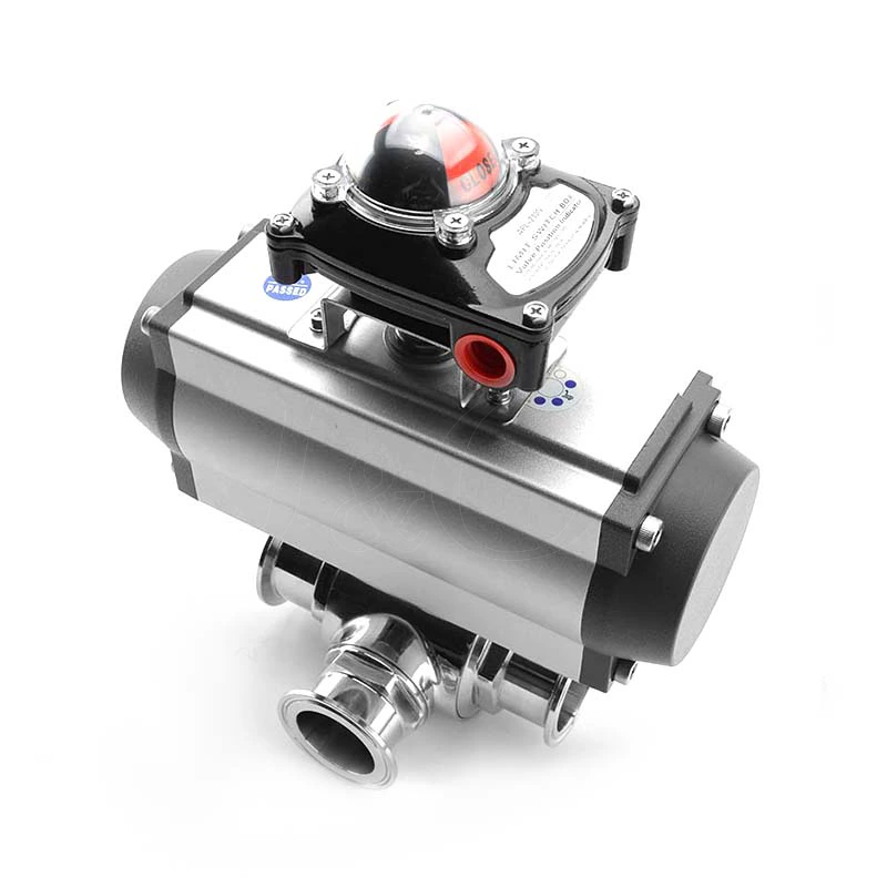 Hygienic Pneumatic Clamp Three Ways Ball Valve With Limit Switch Box