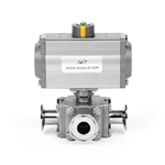 Hygienic Stainless Steel Sanitary Encapsulated Square Pneumatic Actuator 3-Way Ball Valve