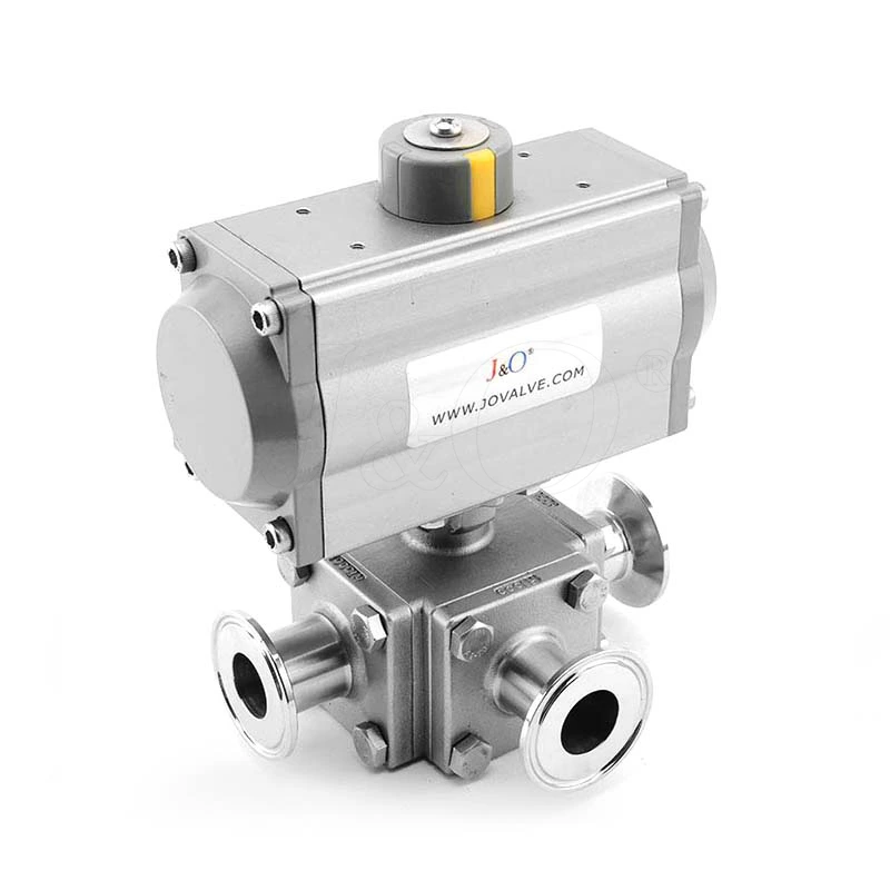 Hygienic Stainless Steel Sanitary Encapsulated Square Pneumatic Actuator 3-Way Ball Valve