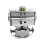 Hygienic Stainless Steel Sanitary Encapsulated Square Pneumatic Actuator 3-Way Ball Valve