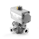 Hygienic Stainless Steel Sanitary Encapsulated Square Pneumatic Actuator 3-Way Ball Valve