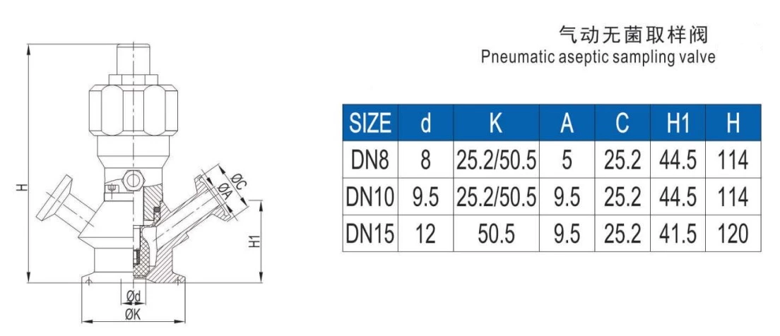 Sanitary Stainless Steel Clamped Pneumatic Aseptic Sampling Valve