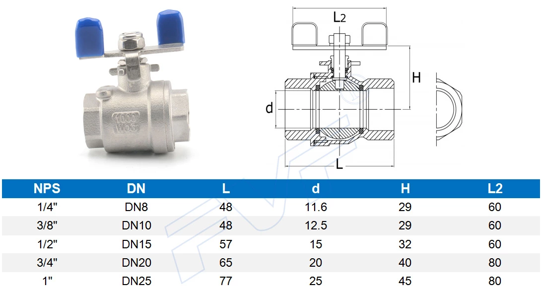Data Center Cooling Water Free Leak Stainless Steel 2PC Ball Valve