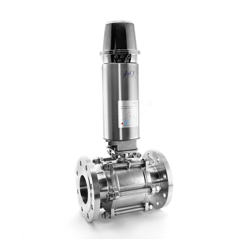 Hygienic 3PC Flanged Ball Valve With Vertical Stainless Steel Pneumatic Actuator