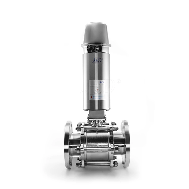 Hygienic 3PC Flanged Ball Valve With Vertical Stainless Steel Pneumatic Actuator