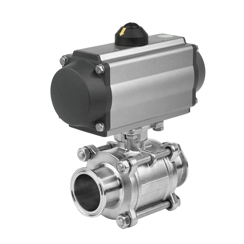 Sanitary Stainless Steel SS316L Pneumatic Hygienic Encapsulated 3PC 3-Piece Tri-Clamp Ball Valve