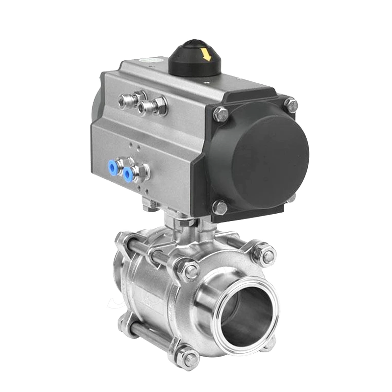 Sanitary Stainless Steel SS316L Pneumatic Hygienic Encapsulated 3PC 3-Piece Tri-Clamp Ball Valve
