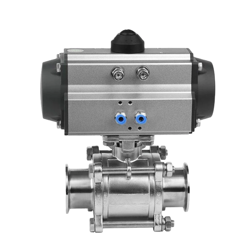 Sanitary Stainless Steel SS316L Pneumatic Hygienic Encapsulated 3PC 3-Piece Tri-Clamp Ball Valve