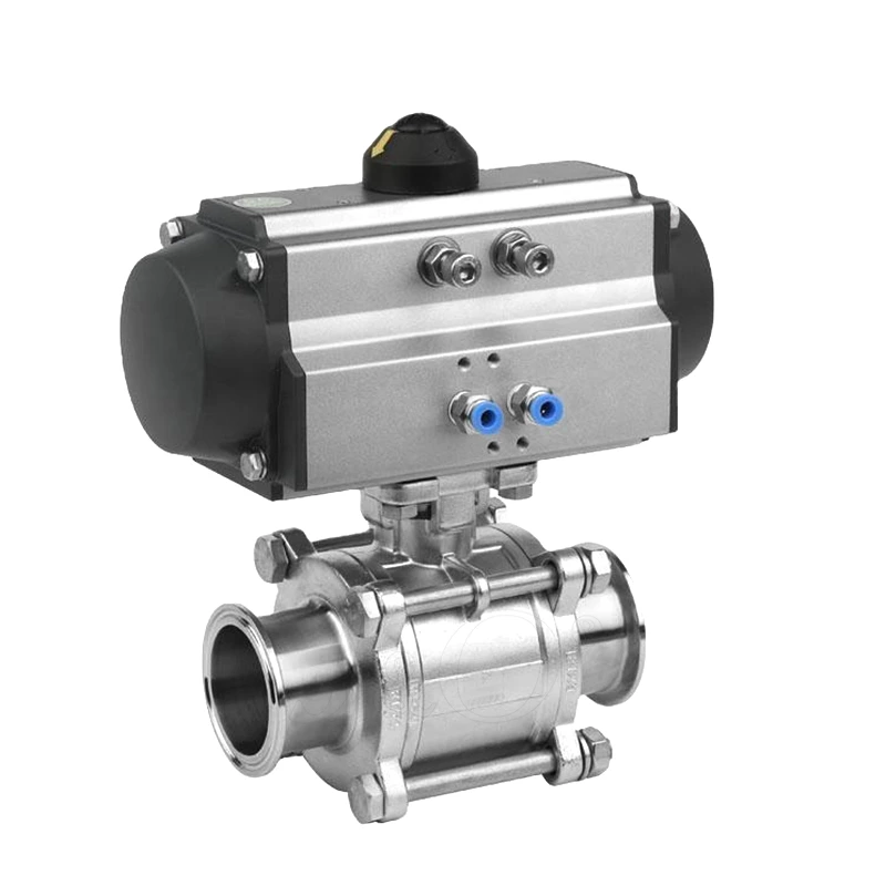 Sanitary Stainless Steel SS316L Pneumatic Hygienic Encapsulated 3PC 3-Piece Tri-Clamp Ball Valve
