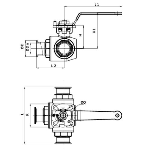 Stainless Steel Manual 3-way Vacuum Ball Valve with ISO5211 Pad