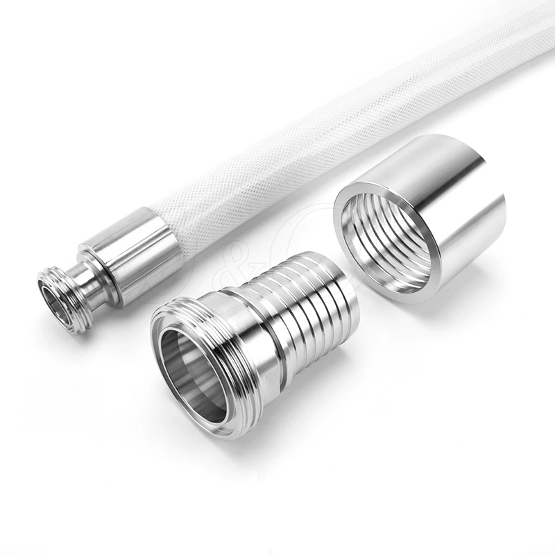 Sanitary Food Grade Flexible Male Thread Hose Tail Coupling Hose with Reticulated Silicone Reinforced Steel Wire Hose