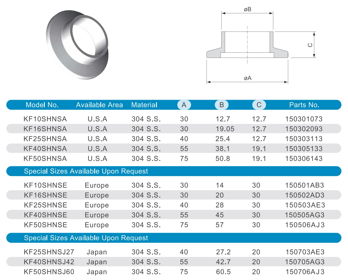 Stainless Steel Vaccum KF NW Half Nipple Weld Stub
